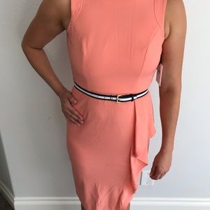 Calvin Klein Orange ruffle belt dress
